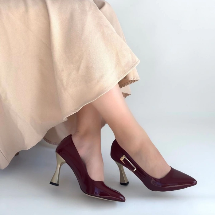 Motya Bordo Rugan Topuklu Ayakkabı