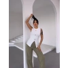 Kadın beyaz bisiklet yaka gold düğmeli ottoman bluz s2310