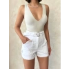 Kemer detaylı gabardin şort beyaz s25289