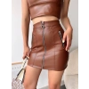 Üç fermuarlı deri etek kahve s24510