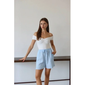 Müslin kumaş şort bağcıklı mavi pt