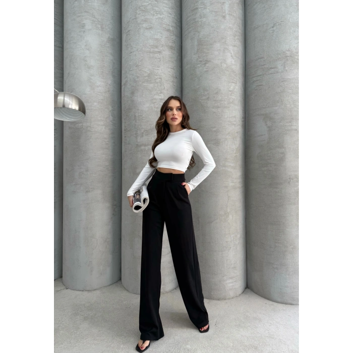 Cırtlı pantolon krep siyah pt