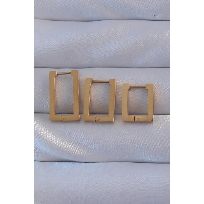 316L Çelik Gold Renk Dikdörtgen Küpe Seti TJ-BKP9159