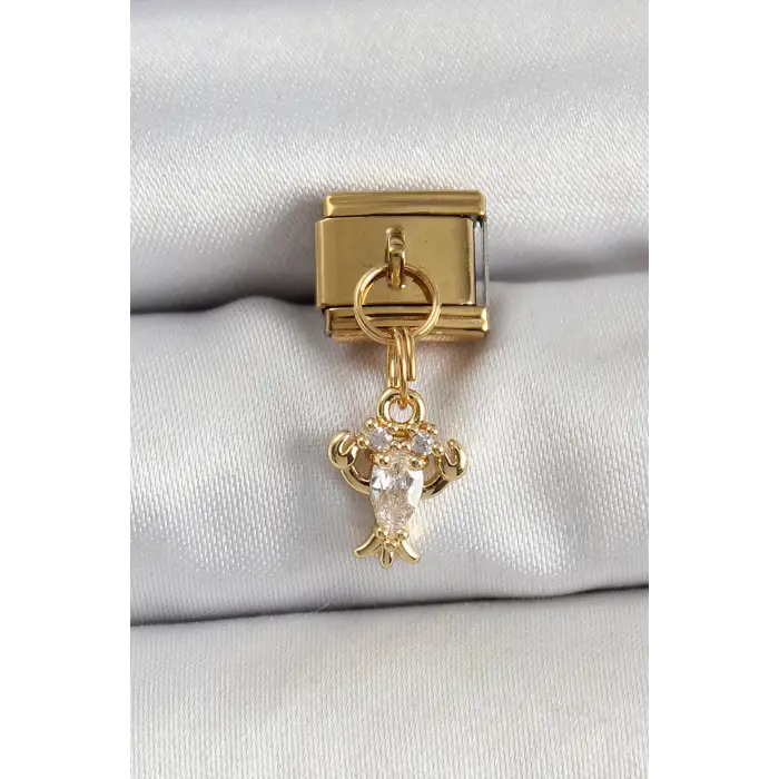 316L Çelik Sallantılı Zirkon Taşlı Model Gold Renk Nomination Charm TJ-BC1417