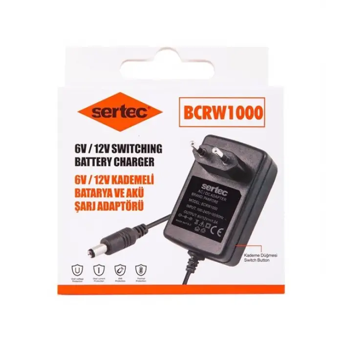 BCRW1000 6V/12V 1A Kademeli Batarya ve Akü Şarj Adaptörü