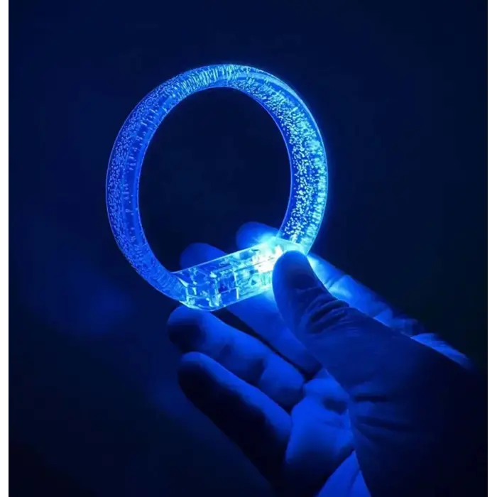 Mavi Led Işıklı Baskı Yapılabilen Pilli Bileklik Bilezik 1,5 cm Genişlik