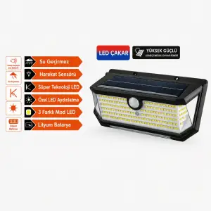 202 Led Güneş Enerjili Hareket Sensörlü Çakar LED Duvar Lambası PD772