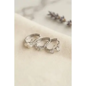 3 lü Set Çiçek Model Gümüş Renk Kadın Küpe TJ-BKP11959