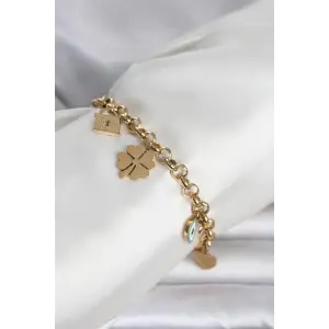 316L Çelik Gold Renk Charmlı Kadın Bileklik TJ-BB8382