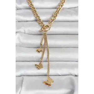 316L Çelik Gold Renk Sallantılı Kadın Kolye TJ-BKO11043