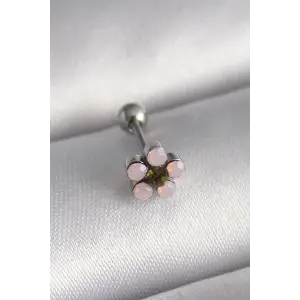 316L Çelik Gümüş Renk Zirkon Taşlı Çiçek Tragus Piercing TJ-PR1277