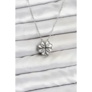 316L Çelik Zincir Gümüş Renk Açılır Yonca Model Kadın Kolye TJ-BKO11065