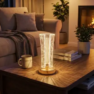 Gece Lambası İki Yandan Kavisli Silindirik Geometrik Çizgi Formlu Kristal LED Masa Lambası Dokunmatik 3 Renk Işık Modlu Şarj Edilebilir Dekor Amaçlı