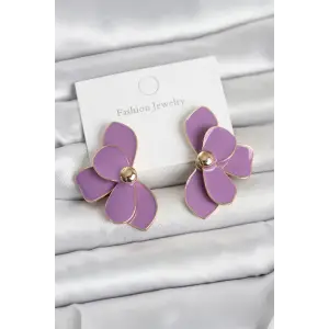 Mor Mineli Lotus Model Pirinç Kadın Küpe TJ-BKP11735