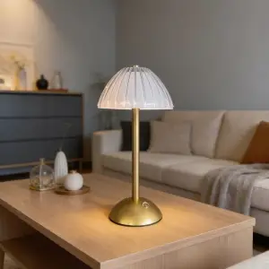 Gece Lambası Uzun Mantar Çizgili Formlu LED Masa Lambası Dokunmatik 3 Renk Işık Modlu Şarj Edilebilir Dekor Amaçlı