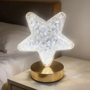 Gece Lambası Yıldız Formlu Kristal LED Masa Lambası Dokunmatik 3 Renk Işık Modlu Şarj Edilebilir Küçük Boy Dekor Amaçlı