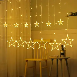 Yıldız Sarkıtlı Perde LED Aydınlatma - 3m Genişlik, 8 Modlu, Günışığı Renk,Ev Süsleme Işığı