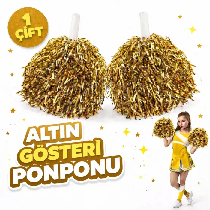 Kullanıma Uygun 1 Çift Altın Renk Okul Gösteri Ponponları Ekstra Dolgun