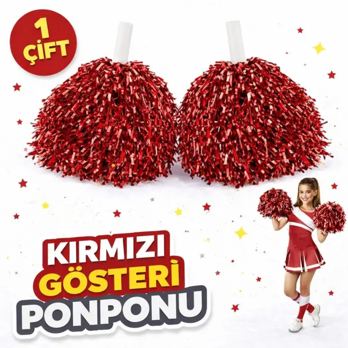 Kullanıma Uygun 1 Çift Kırmızı Okul Gösteri Ponponları Ekstra Dolgun