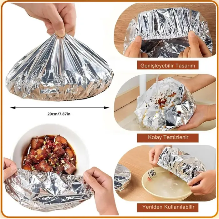 Kullanıma Uygun 10lu Bone Kapak Folyo Isı Yalıtımlı Tabak ve Mini Tencere Uyumlu