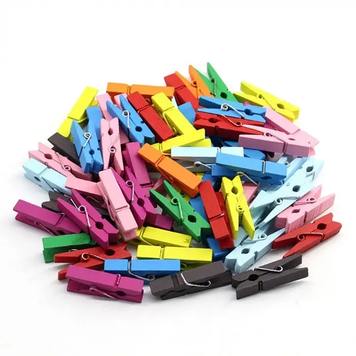 2.5 Cm Ölçülü 100 Lü Renkli Ahşap Mandal 12 Adet