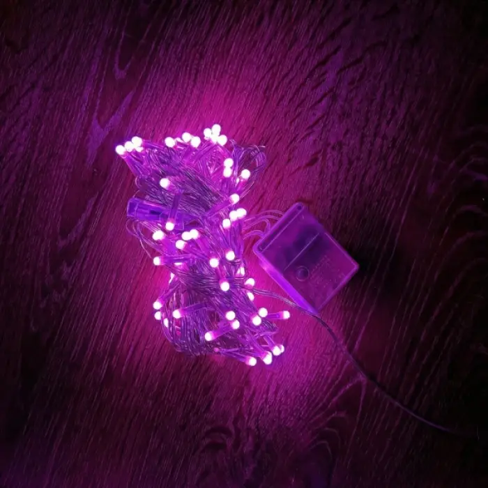 Kullanıma Uygun 10m 100 Led Damla Uçlu Pembe Işık Şeffaf Kablo