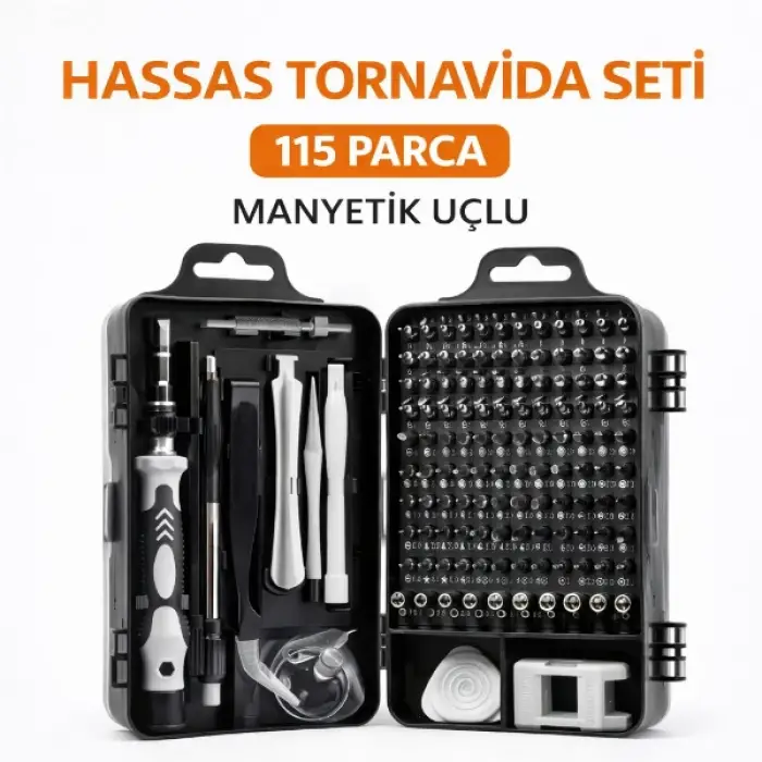 Kullanıma Uygun 115 Parça Manyetik Uçlu Hassas Tornavida Seti