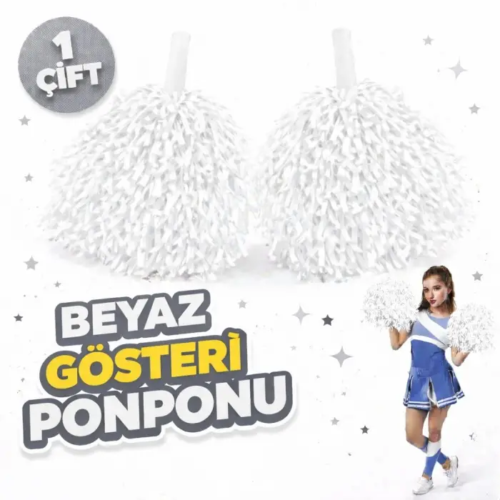 Kullanıma Uygun 2 Adet Beyaz Okul Gösteri Ponponları Ekstra Dolgun