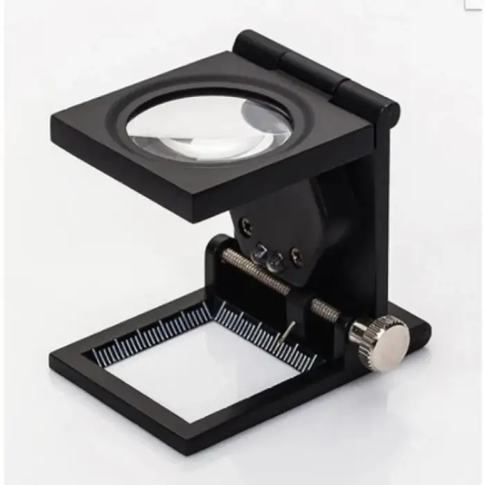 Deri 28x28 Mm Katlanır Sayaçlı Metal Lüp 2 LED Işıklı Büyüteç Tekstil A