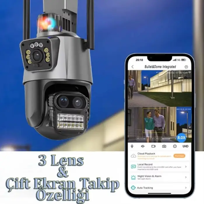 Kullanıma Uygun 3 Lens Wi Fi Güvenlik Kamerası