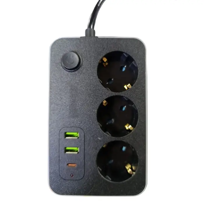 2 Adet 3 lü Akım Korumalı USB 1 Adet Type C Girişli