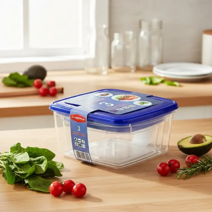 Mavi 3 Parça Plastik 3lü Kare Saklama Kabı Seti