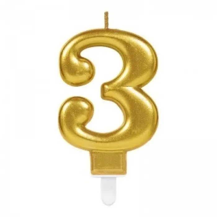 Kullanıma Uygun 3 Renk Plastik 3 Rakamı Mum Gold Renk