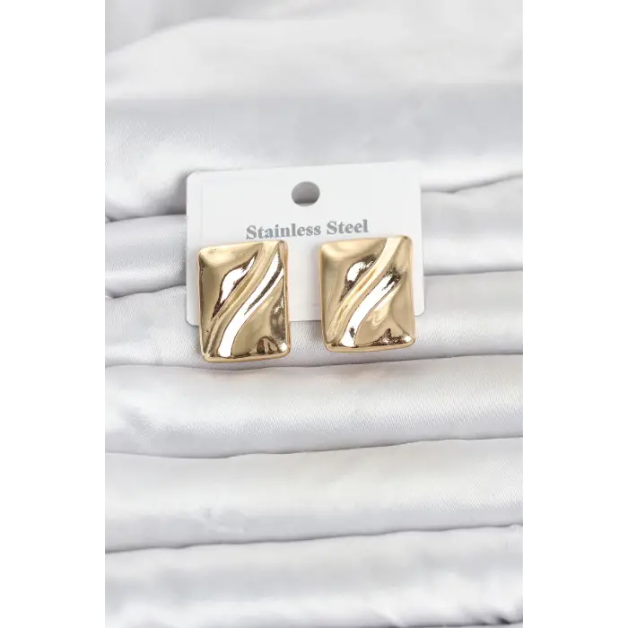 Kadın Küpe Çelik Gold Renk Plaka Model