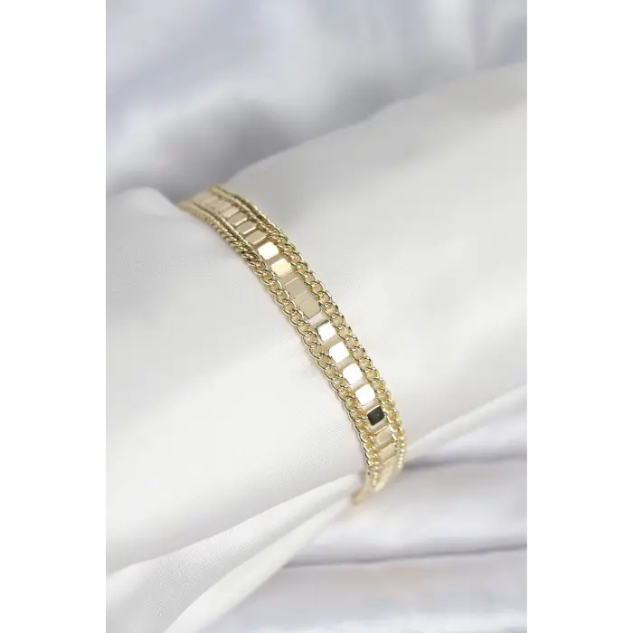 Kadın Bileklik Çelik Gold Renk Pullu Zincir Model