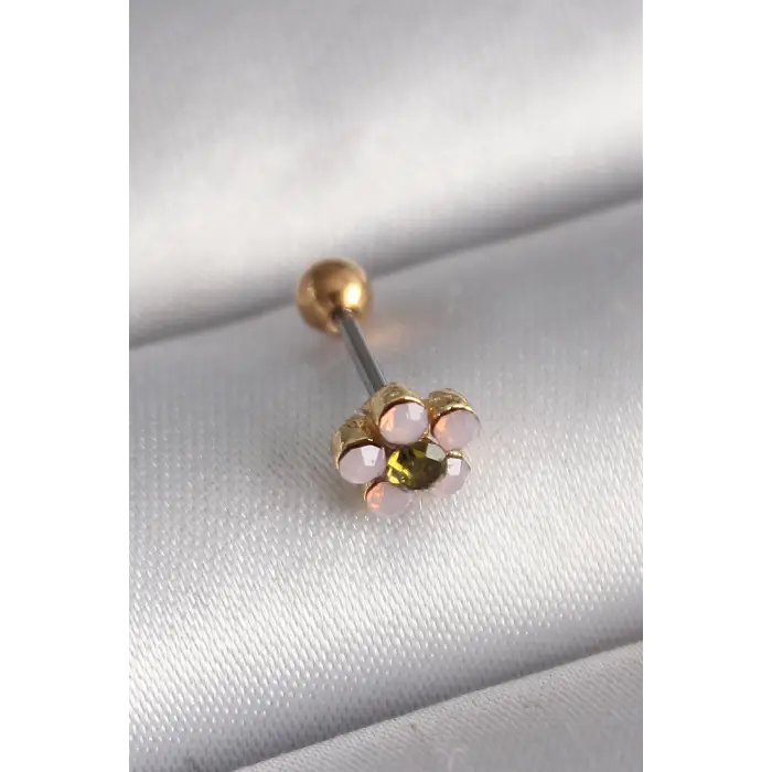 Tragus Piercing Çelik Gold Renk Zirkon Taşlı Çiçek