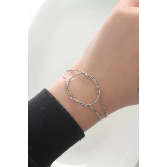 Bileklik Çelik Gümüş Renk Düğüm Model