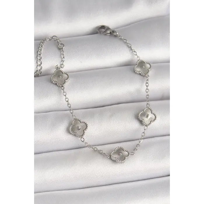 Kadın Bileklik Çelik Gümüş Renk İşlemeli Baby Boy Yonca Model