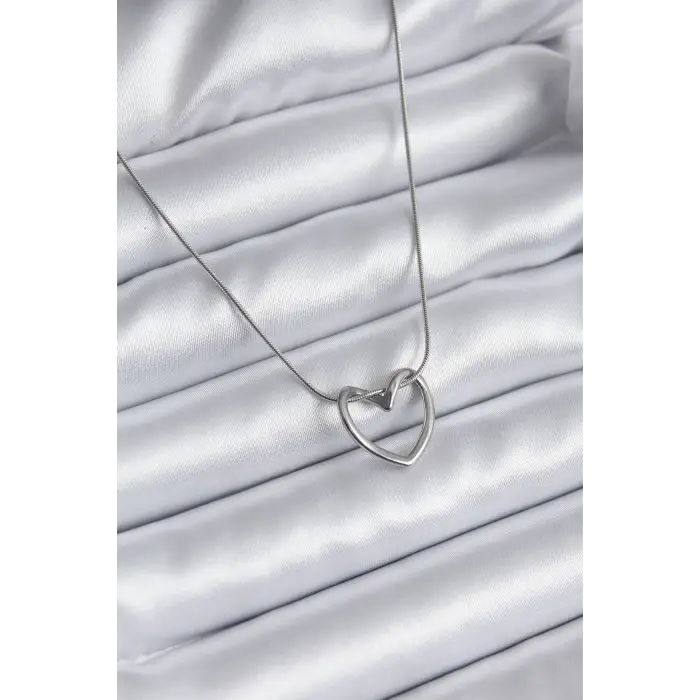 Kadın Kolye Çelik Gümüş Renk Kalp Model