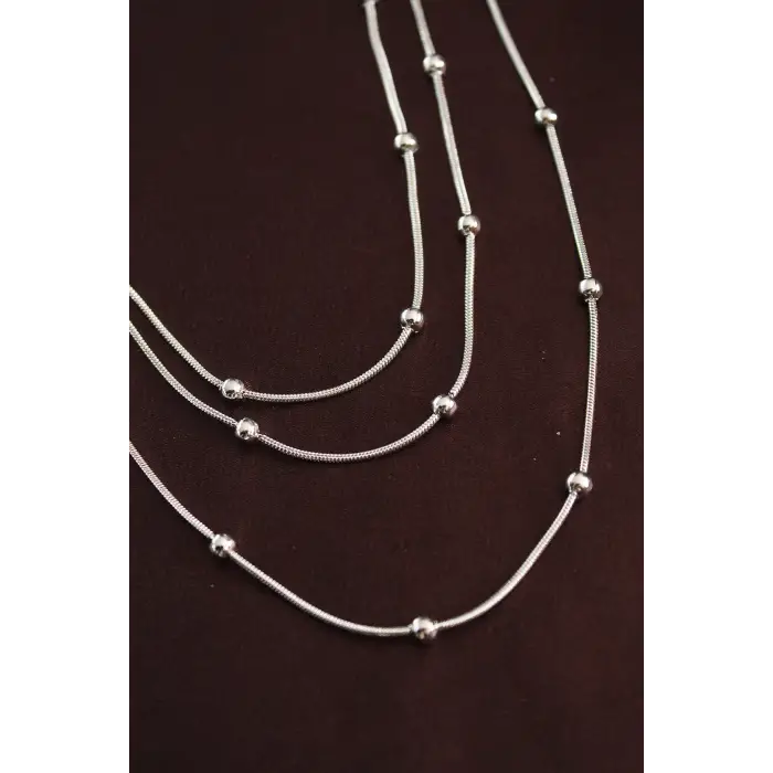 Kolye Çelik Gümüş Renk Minimal Topçuk Model Çoklu