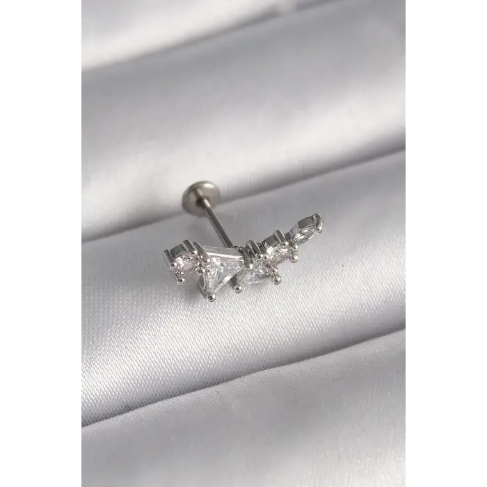 Tragus Piercing Çelik Gümüş Renk Zirkon Taşlı
