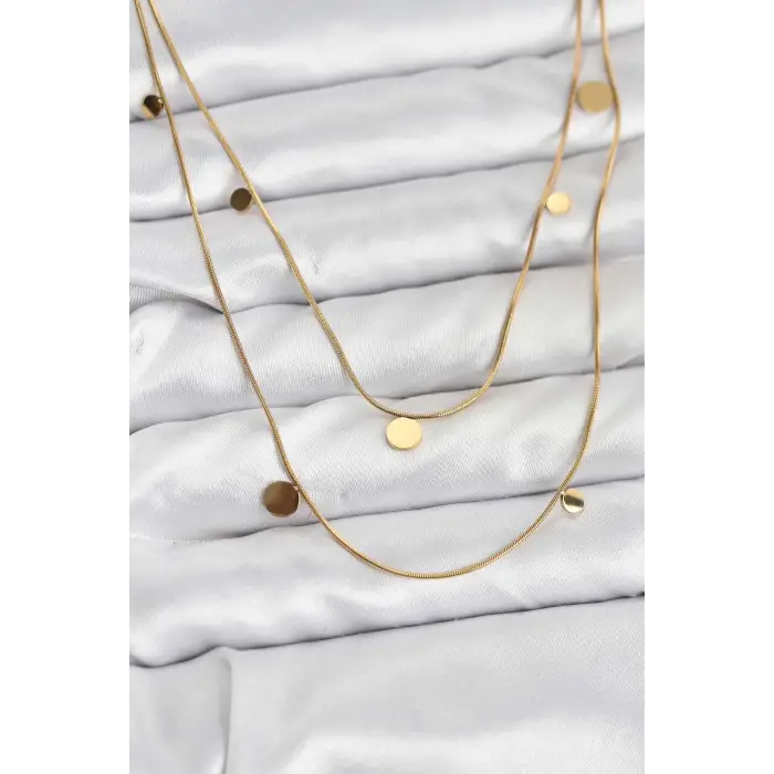Kadın Kolye Çelik Zincir Gold Renk Pullu