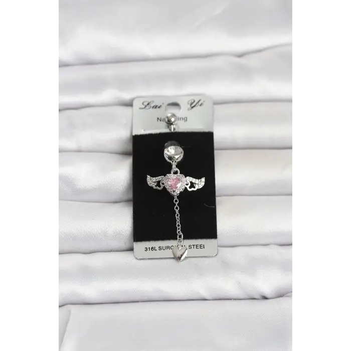 Piercing Cerrahi Çelik Kanatlı Kalp Model Göbek