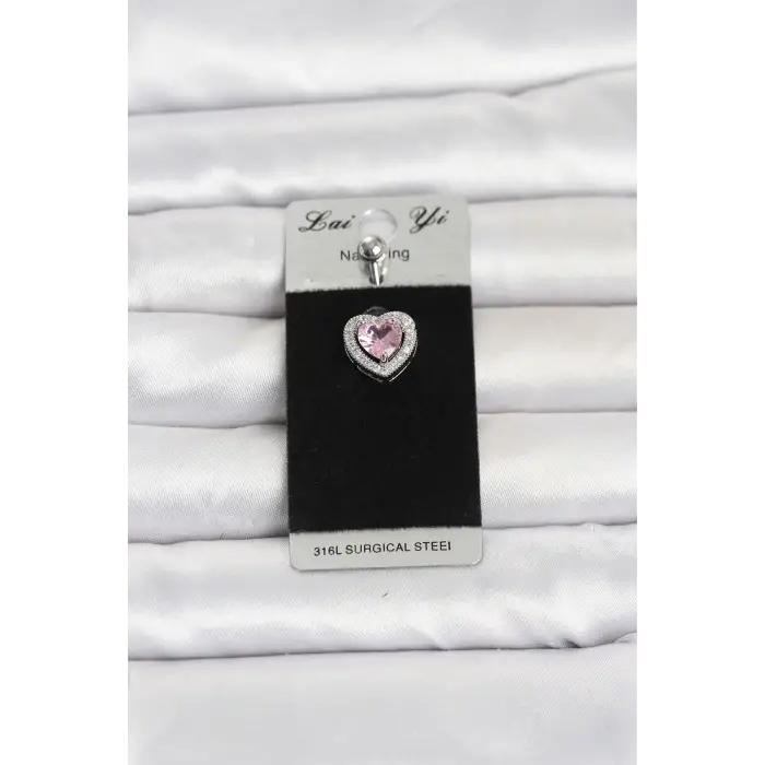 Piercing Cerrahi Çelik Pembe Kalp Model Göbek