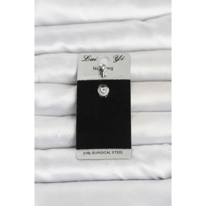 Piercing Cerrahi Çelik Zirkon Taşlı Kalp Model Göbek