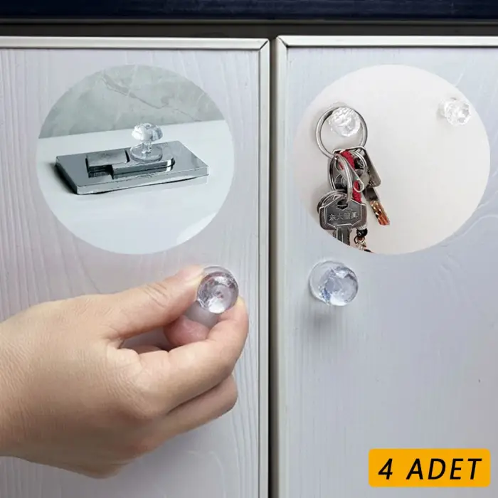 Cam 4 Adet Kristal Tasarımlı Çok Amaçlı Yapışkanlı Tutacak Buton