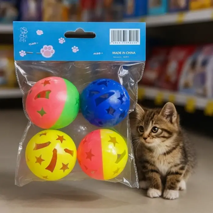 Kullanıma Uygun 4lü Çıngıraklı Top Kedi Oyuncağı