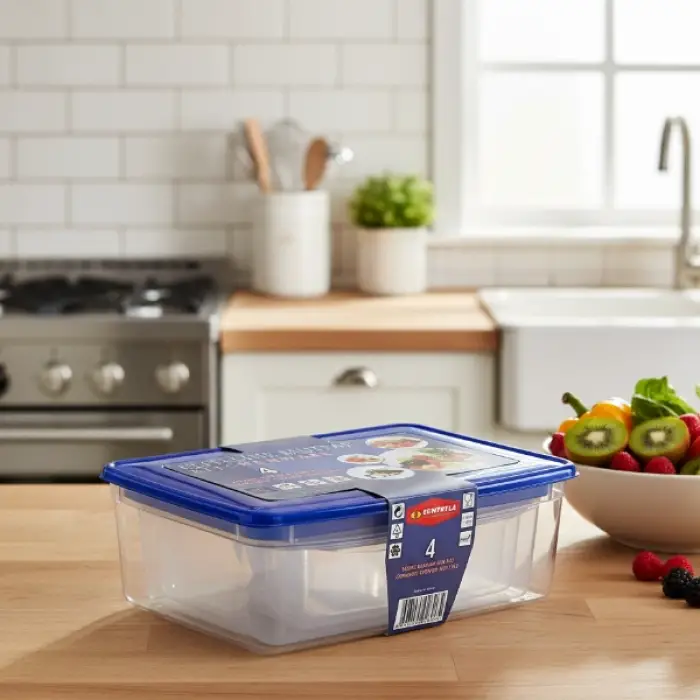 5x7 cm 5 cm mavi Plastik 4lü Köşeli Saklama Kabı Seti