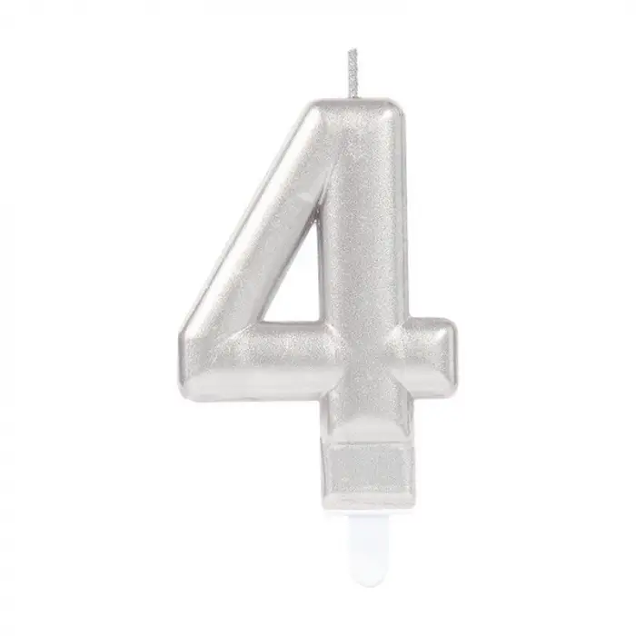 10 Cm 1 Adet 4 Rakam Mum Gümüş Renk