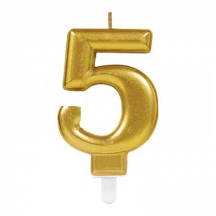 10 Cm 1 Adet 5 Rakam Mum Gold Renk